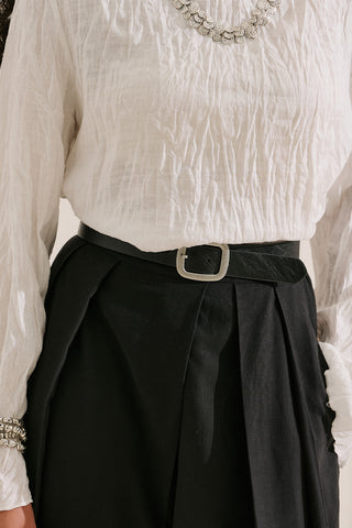 Leather Belt With Silver Buckle Black