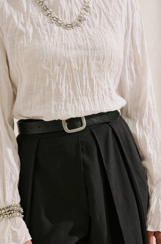 Leather Belt With Silver Buckle Black
