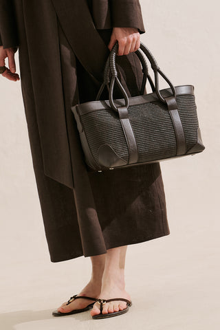 Luca Woven Handle Statement Bag Black