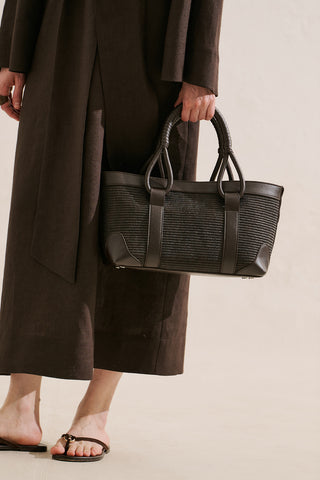 Luca Woven Handle Statement Bag Black