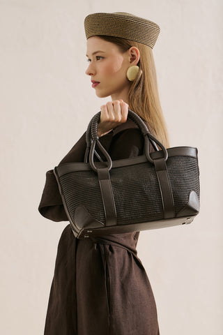 Luca Woven Handle Statement Bag Black