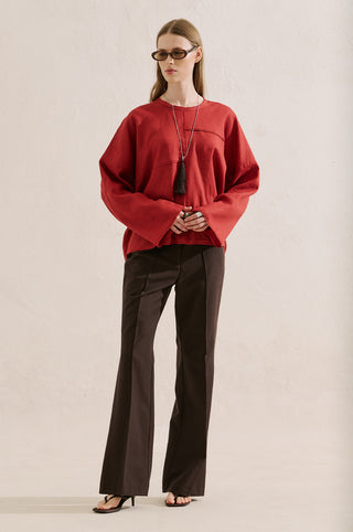 Linen Wide Sleeve Blouse Red