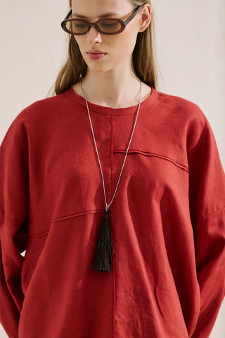 Linen Wide Sleeve Blouse Red