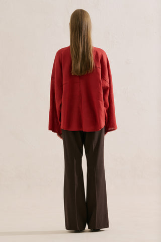 Linen Wide Sleeve Blouse Red