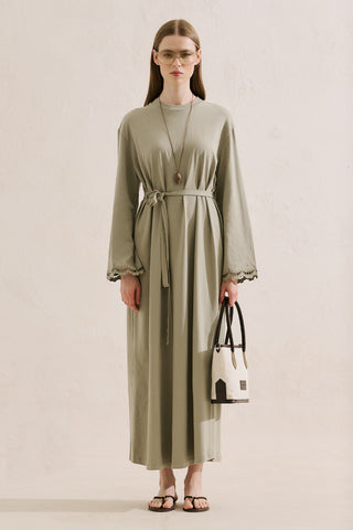 Embroidered Relaxed Dress Sage Green