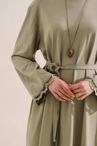 Embroidered Relaxed Dress Sage Green