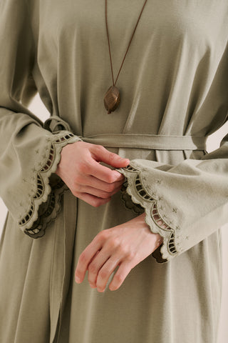 Embroidered Relaxed Dress Sage Green