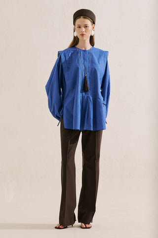 Flowing Tunic With Ruffle Detail Blue