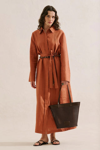 Ira Woven Leather Bucket Bag Brown