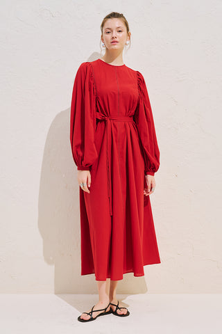 Wide Sleeve Maxi Dress With Trim Detail Red