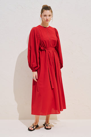 Wide Sleeve Maxi Dress With Trim Detail Red
