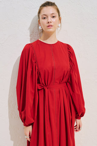 Wide Sleeve Maxi Dress With Trim Detail Red
