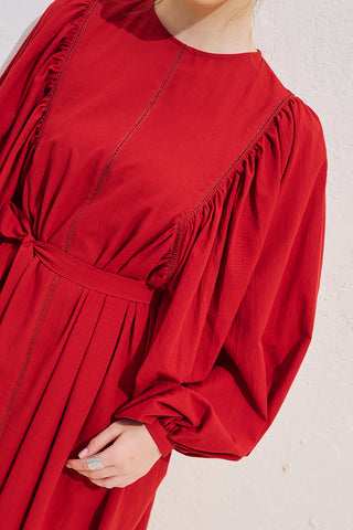 Wide Sleeve Maxi Dress With Trim Detail Red