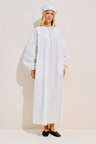 Striped Balloon Sleeve Maxi Dress Ecru