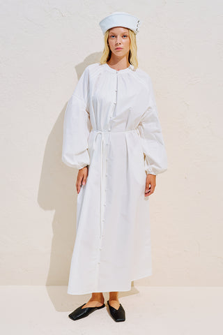 Striped Balloon Sleeve Maxi Dress Ecru