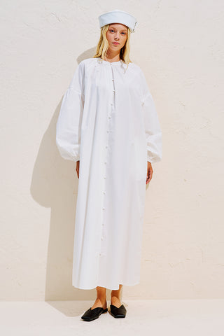 Striped Balloon Sleeve Maxi Dress Ecru