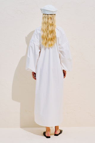 Striped Balloon Sleeve Maxi Dress Ecru