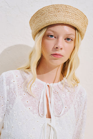Embroidered Tie Detail Blouse Ecru