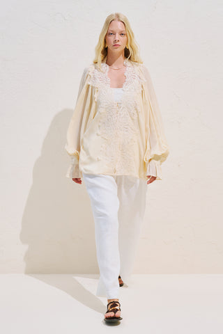 Lace Collar Draped Blouse Vanilla