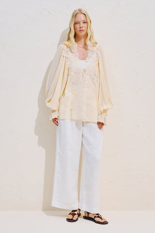 Lace Collar Draped Blouse Vanilla