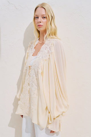 Lace Collar Draped Blouse Vanilla