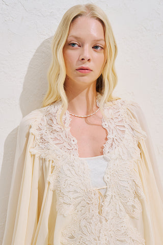 Lace Collar Draped Blouse Vanilla