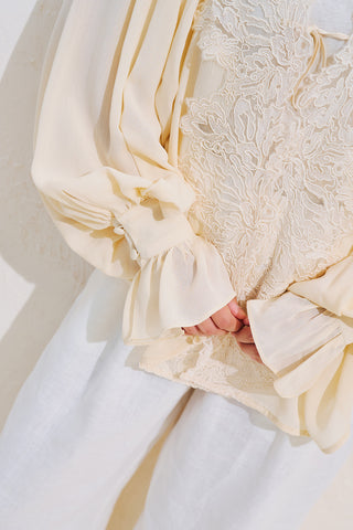 Lace Collar Draped Blouse Vanilla