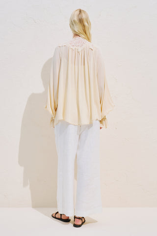 Lace Collar Draped Blouse Vanilla