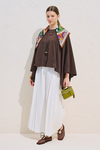 Voluminous Cape Blouse Dark Brown