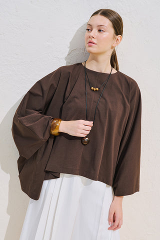 Voluminous Cape Blouse Dark Brown