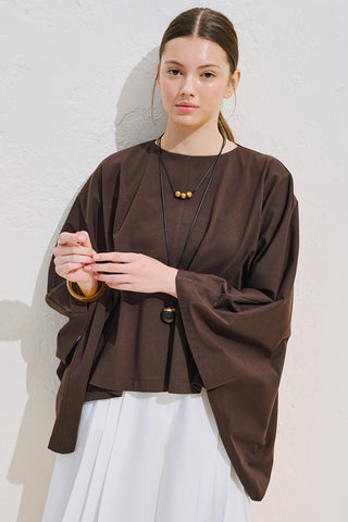 Voluminous Cape Blouse Dark Brown