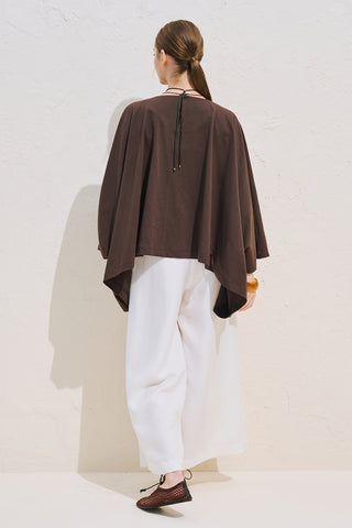 Voluminous Cape Blouse Dark Brown