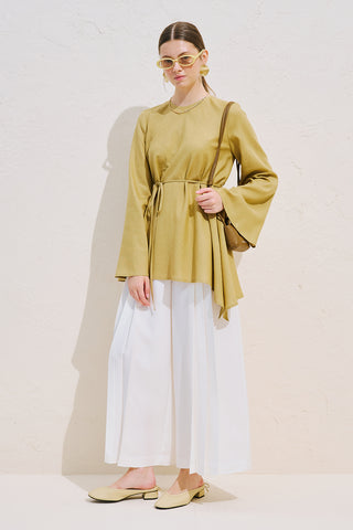 Linen Blend Asymmetric Blouse Saffron