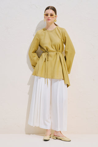 Linen Blend Asymmetric Blouse Saffron