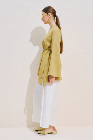 Linen Blend Asymmetric Blouse Saffron