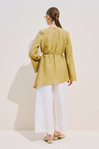 Linen Blend Asymmetric Blouse Saffron