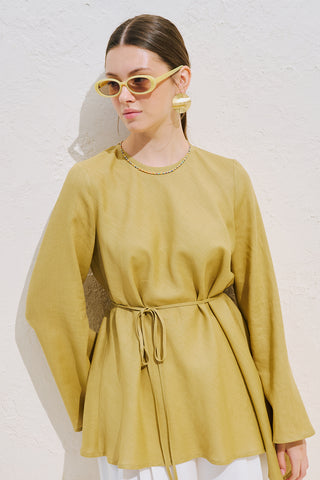 Linen Blend Asymmetric Blouse Saffron