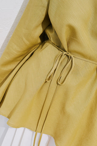 Linen Blend Asymmetric Blouse Saffron