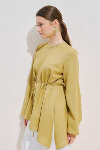 Linen Blend Asymmetric Blouse Saffron