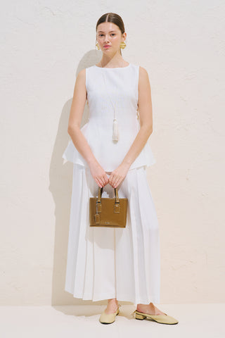 Linen Sleeveless Tie Detail Blouse Ecru