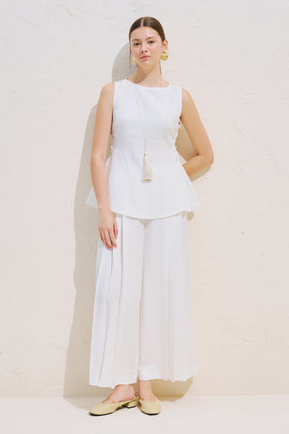 Linen Sleeveless Tie Detail Blouse Ecru