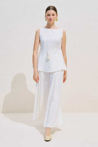Linen Sleeveless Tie Detail Blouse Ecru