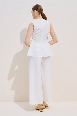 Linen Sleeveless Tie Detail Blouse Ecru