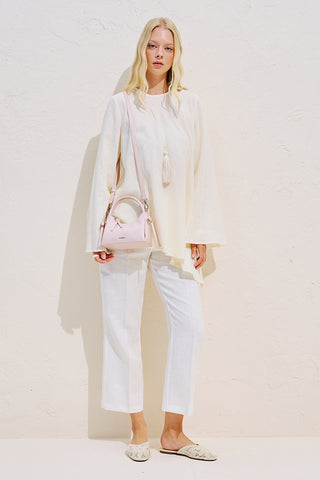 Linen Blend Asymmetric Blouse Vanilla