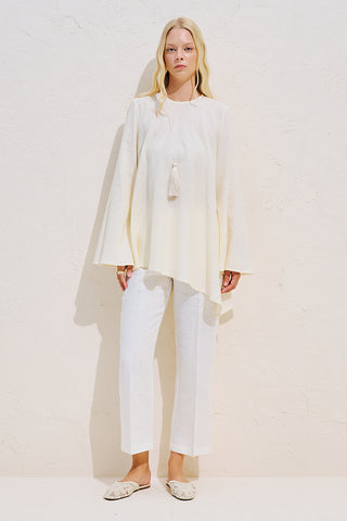 Linen Blend Asymmetric Blouse Vanilla