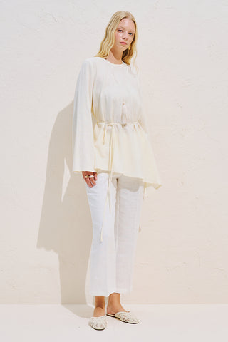 Linen Blend Asymmetric Blouse Vanilla