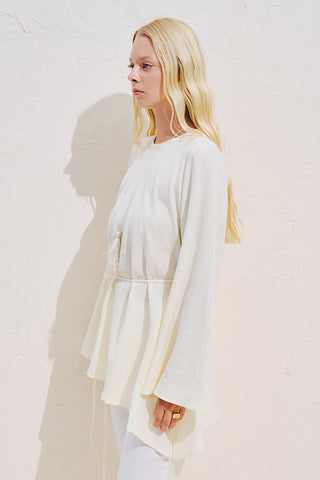Linen Blend Asymmetric Blouse Vanilla