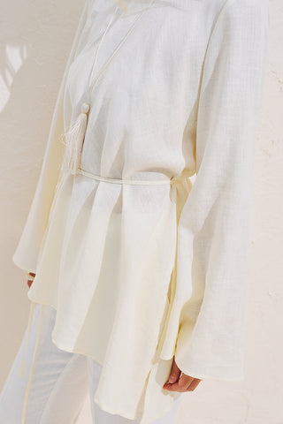 Linen Blend Asymmetric Blouse Vanilla