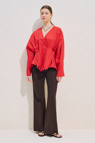 Pleated Waist Statement Shirt Red