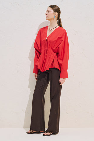 Pleated Waist Statement Shirt Red